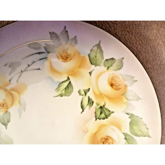 Antique PT Bavaria Studio Hand Painted Artist Signed Yellow Rose Plate Vintage - Picture 3 of 8
